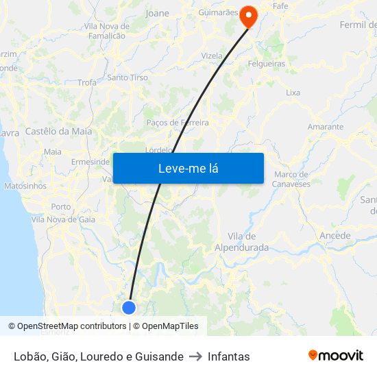 Lobão, Gião, Louredo e Guisande to Infantas map