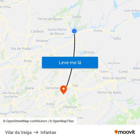 Vilar da Veiga to Infantas map