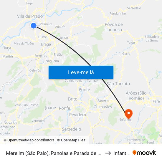 Merelim (São Paio), Panoias e Parada de Tibães to Infantas map