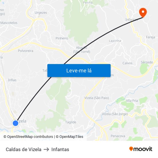 Caldas de Vizela to Infantas map