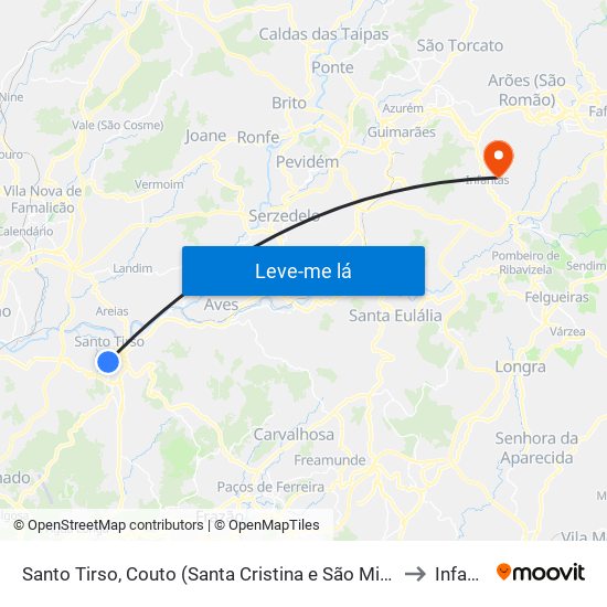 Santo Tirso, Couto (Santa Cristina e São Miguel) e Burgães to Infantas map