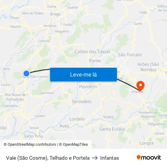 Vale (São Cosme), Telhado e Portela to Infantas map