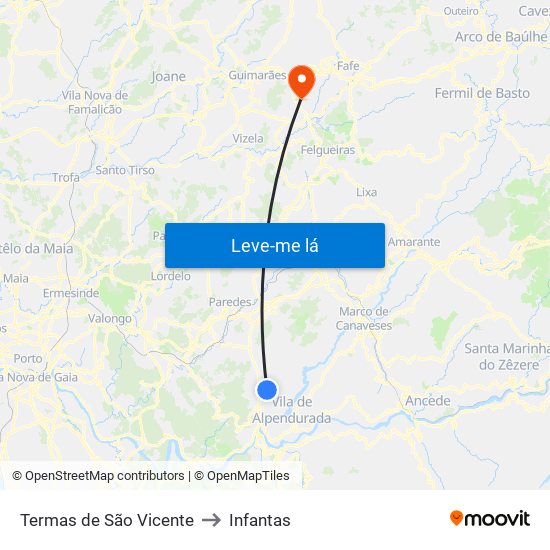 Termas de São Vicente to Infantas map