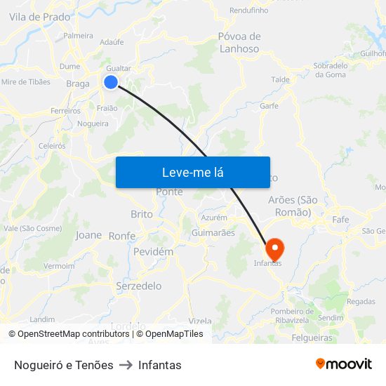 Nogueiró e Tenões to Infantas map