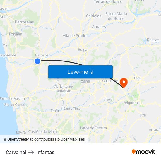 Carvalhal to Infantas map