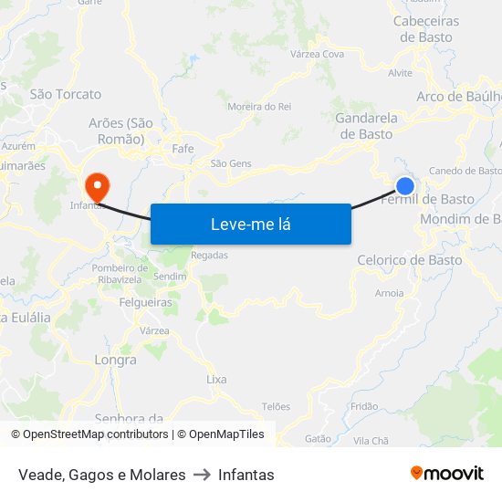 Veade, Gagos e Molares to Infantas map