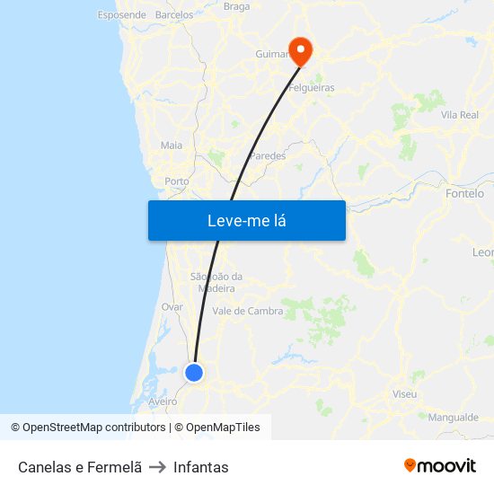 Canelas e Fermelã to Infantas map