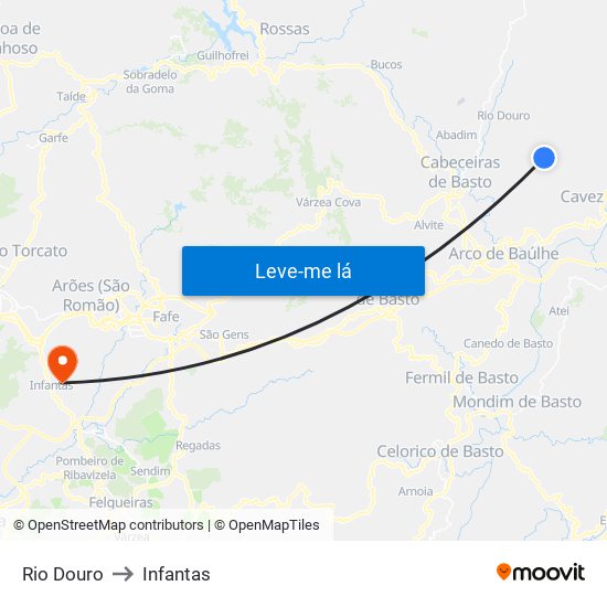 Rio Douro to Infantas map