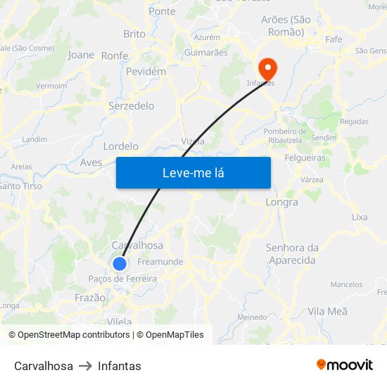 Carvalhosa to Infantas map