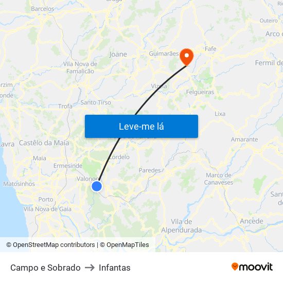 Campo e Sobrado to Infantas map