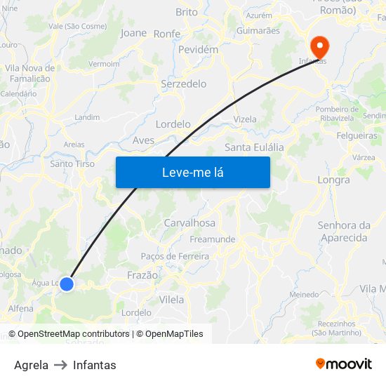 Agrela to Infantas map