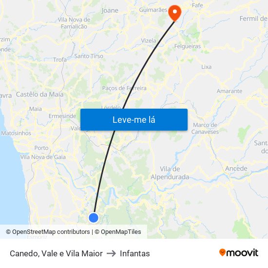 Canedo, Vale e Vila Maior to Infantas map