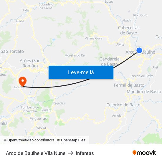 Arco de Baúlhe e Vila Nune to Infantas map