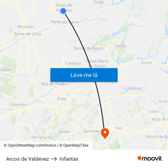 Arcos de Valdevez to Infantas map