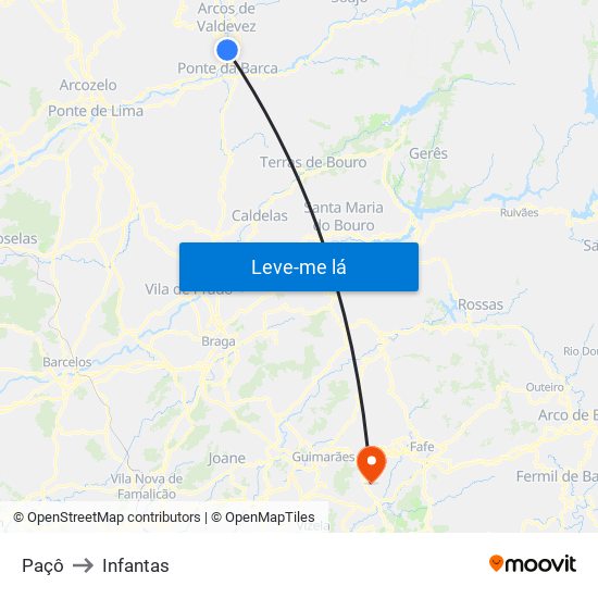 Paçô to Infantas map
