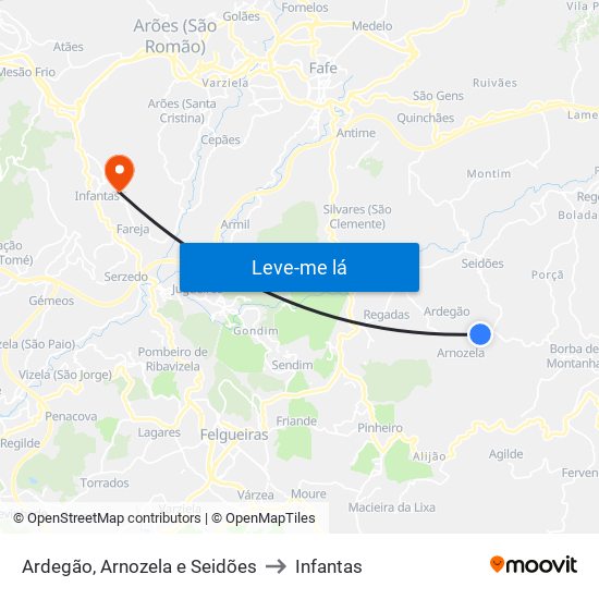 Ardegão, Arnozela e Seidões to Infantas map