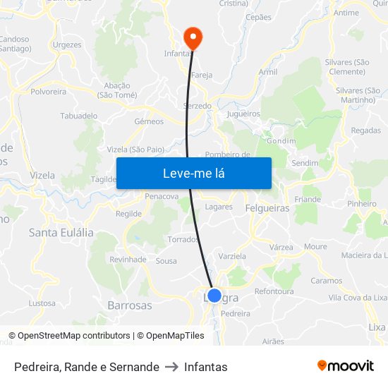 Pedreira, Rande e Sernande to Infantas map