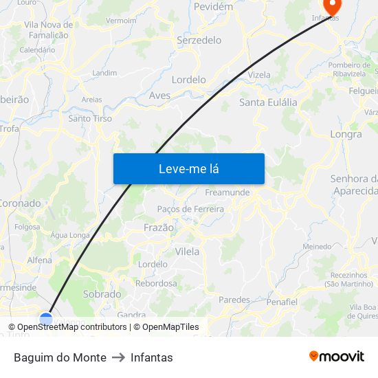 Baguim do Monte to Infantas map