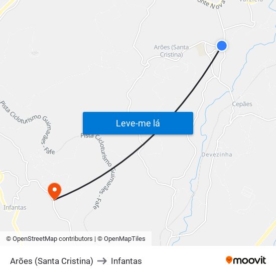 Arões (Santa Cristina) to Infantas map