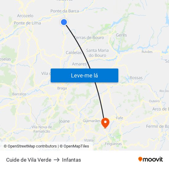 Cuide de Vila Verde to Infantas map