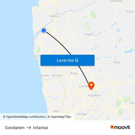 Gondarém to Infantas map