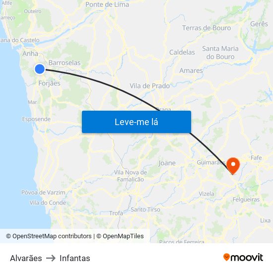Alvarães to Infantas map