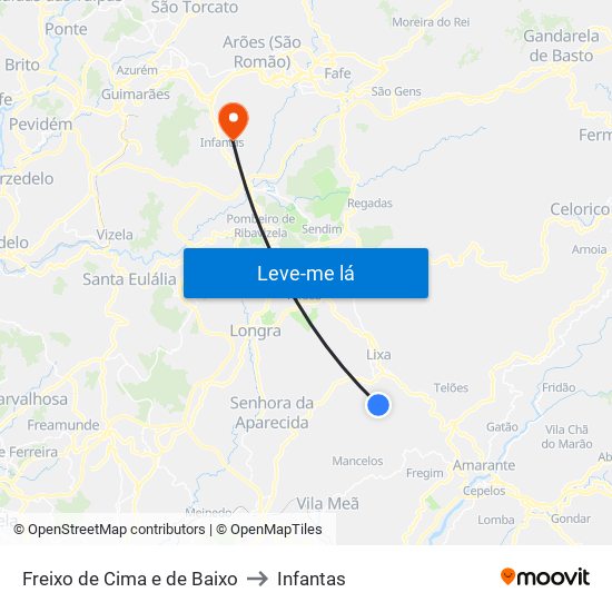 Freixo de Cima e de Baixo to Infantas map