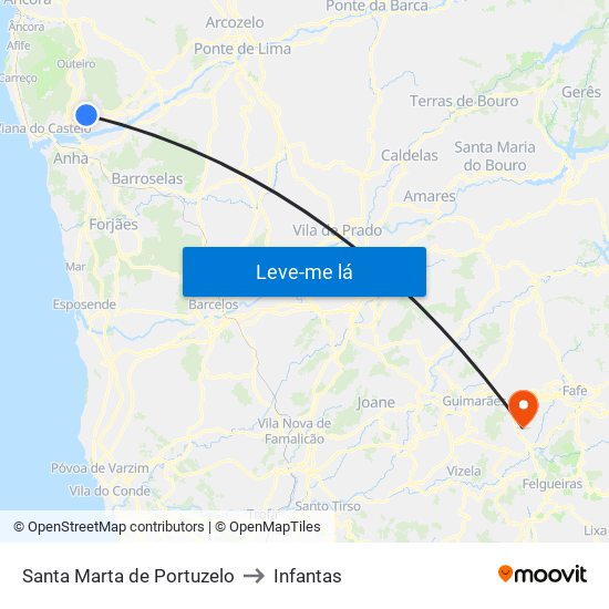 Santa Marta de Portuzelo to Infantas map