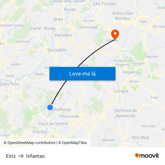 Eiriz to Infantas map