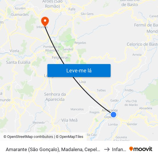 Amarante (São Gonçalo), Madalena, Cepelos e Gatão to Infantas map
