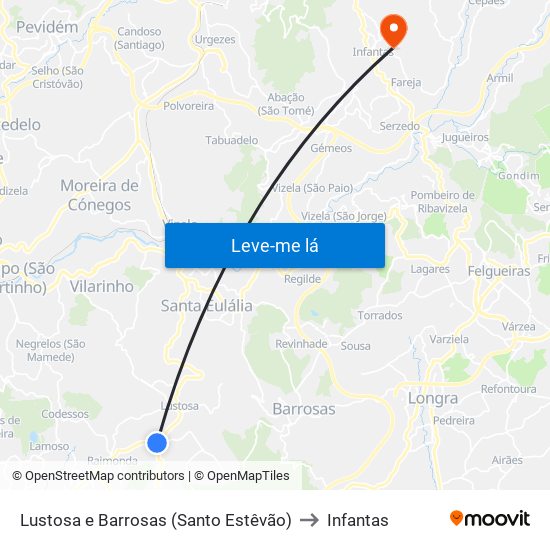 Lustosa e Barrosas (Santo Estêvão) to Infantas map