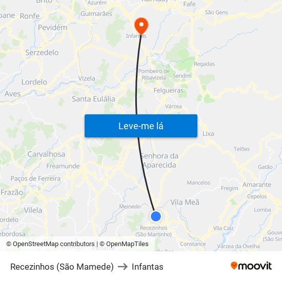 Recezinhos (São Mamede) to Infantas map