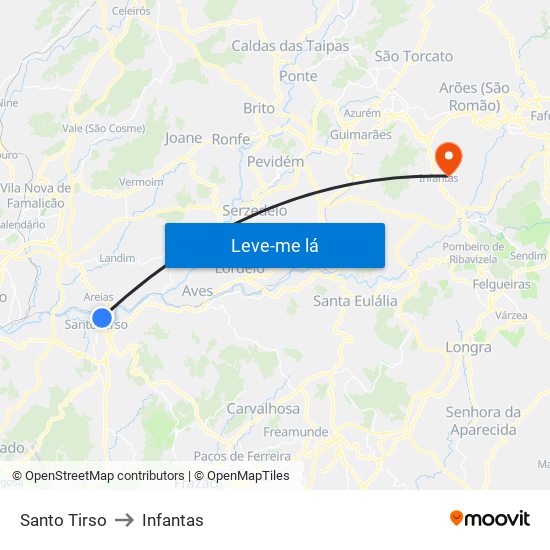 Santo Tirso to Infantas map