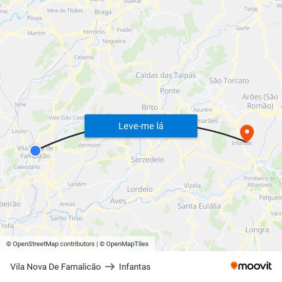 Vila Nova De Famalicão to Infantas map