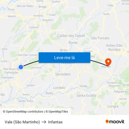 Vale (São Martinho) to Infantas map