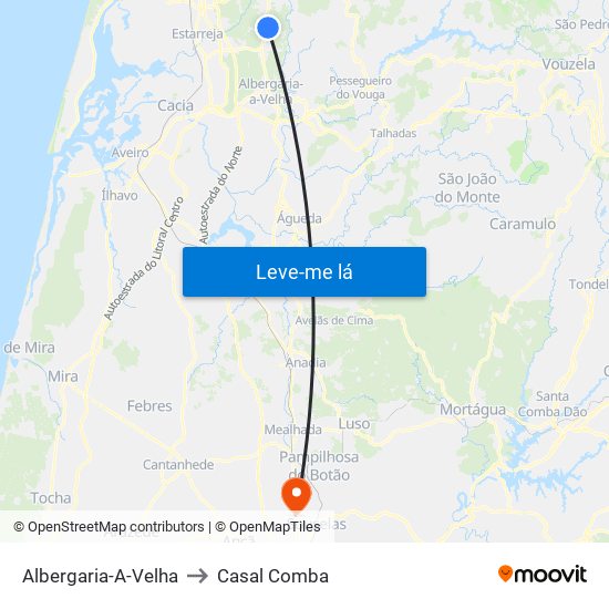Albergaria-A-Velha to Casal Comba map