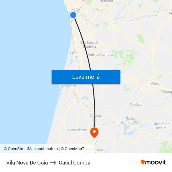 Vila Nova De Gaia to Casal Comba map