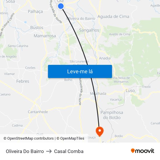 Oliveira Do Bairro to Casal Comba map