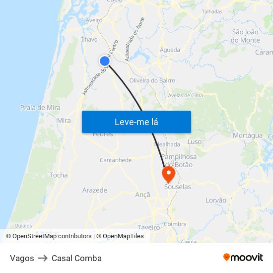 Vagos to Casal Comba map