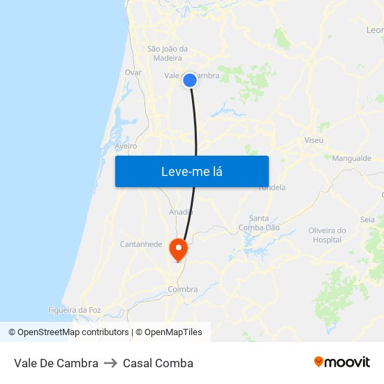 Vale De Cambra to Casal Comba map