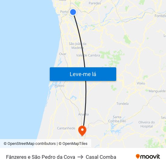 Fânzeres e São Pedro da Cova to Casal Comba map