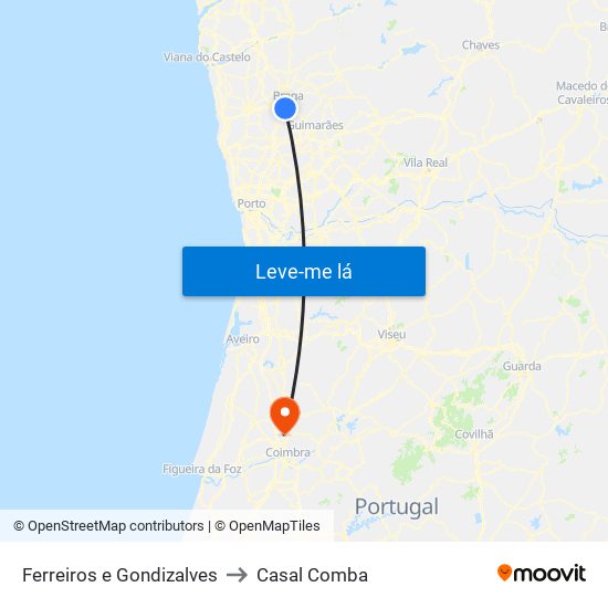 Ferreiros e Gondizalves to Casal Comba map