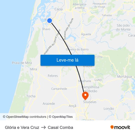 Glória e Vera Cruz to Casal Comba map