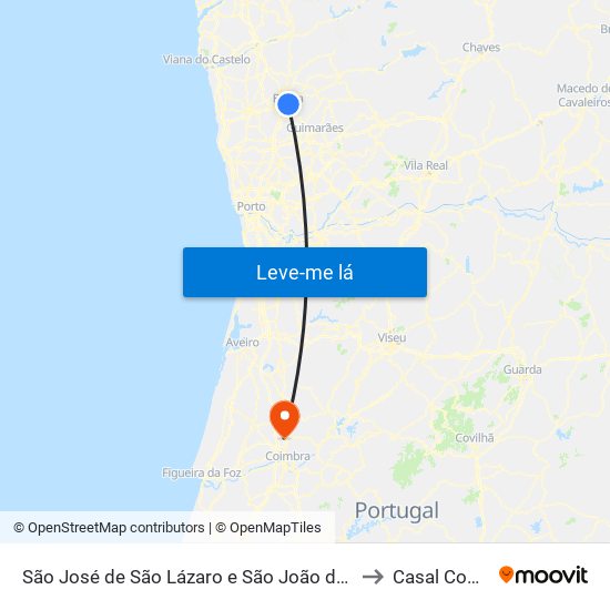 São José de São Lázaro e São João do Souto to Casal Comba map