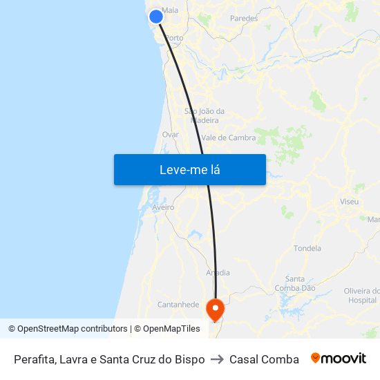 Perafita, Lavra e Santa Cruz do Bispo to Casal Comba map