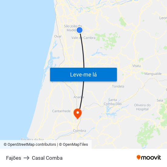 Fajões to Casal Comba map