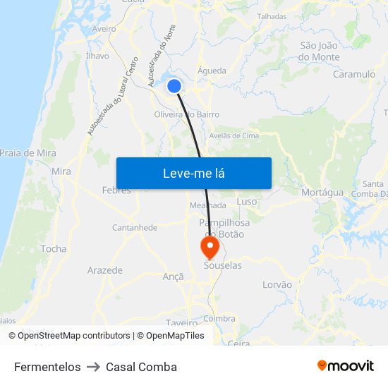 Fermentelos to Casal Comba map
