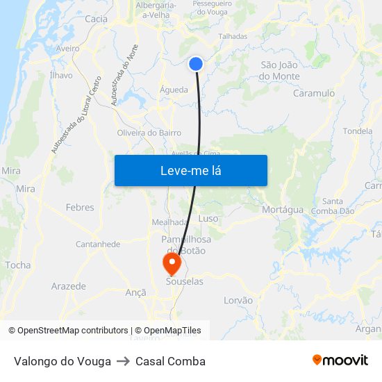 Valongo do Vouga to Casal Comba map