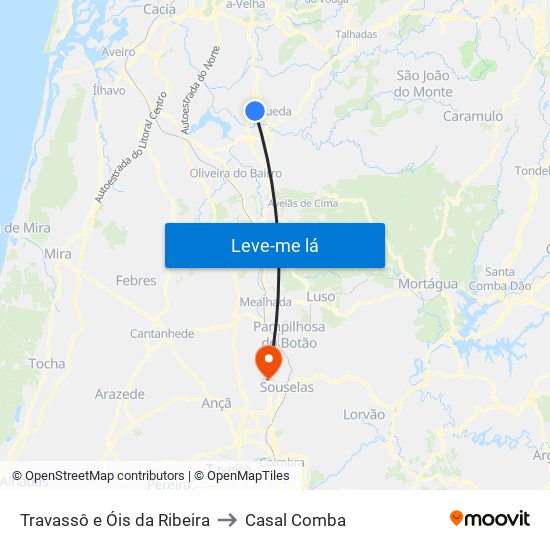 Travassô e Óis da Ribeira to Casal Comba map