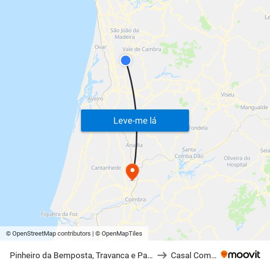 Pinheiro da Bemposta, Travanca e Palmaz to Casal Comba map